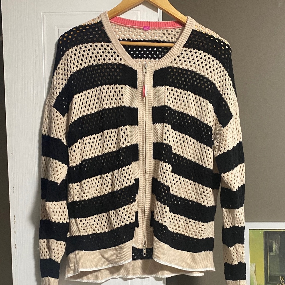 Cotton Striped Zipper Cardigan